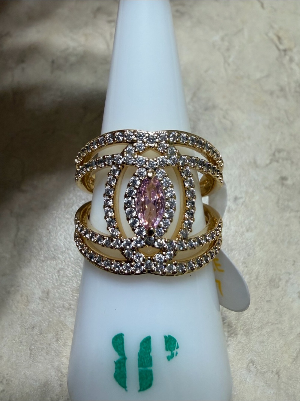 Bomb Party Size 7 Ring-Laced Into The Details Rose Quartz on Gold RG66456